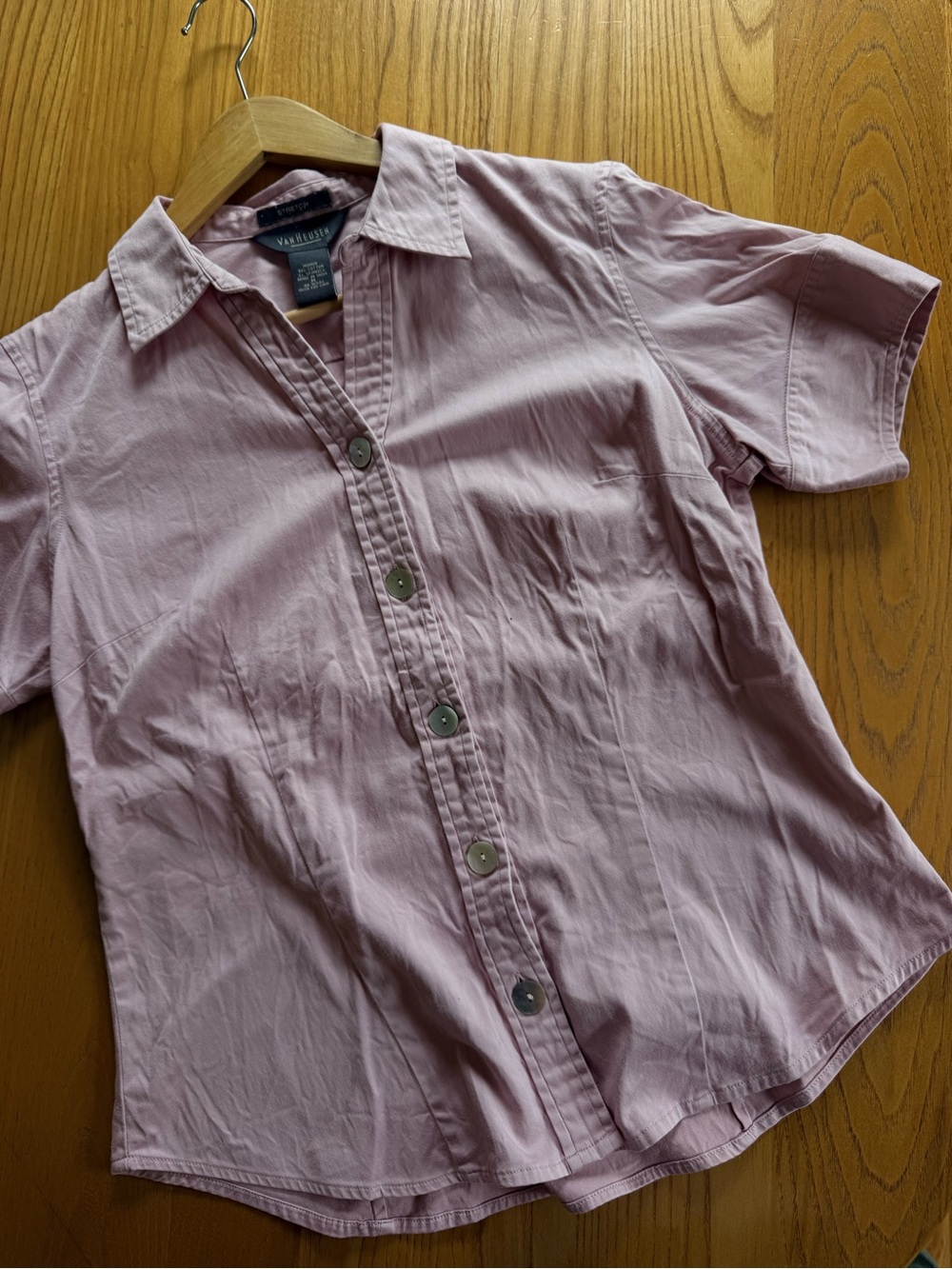 Van Heusen Light Mauve Button-Up V Neck Cotton Shirt Cottagecore